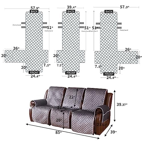 LUFEIJIASHI Waterproof Velvet Recliner Couch Covers 3 Seat Dark Grey
