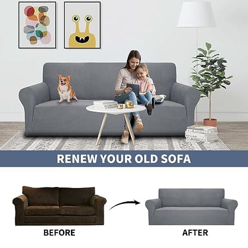 JIVINER High Stretch Loveseat Sofa Slipcover Light Gray Small Checks