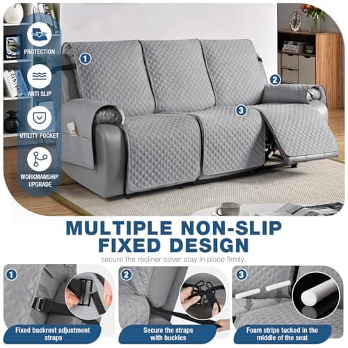TAOCOCO 3 Seater Light Gray Recliner Sofa Slipcover