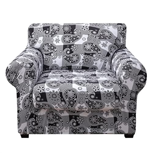 Floral Pattern Stretch Printed Sofa Slipcovers for 2 Cushion Couch, Furniture Protector for Dogs (Loveseat) — White
