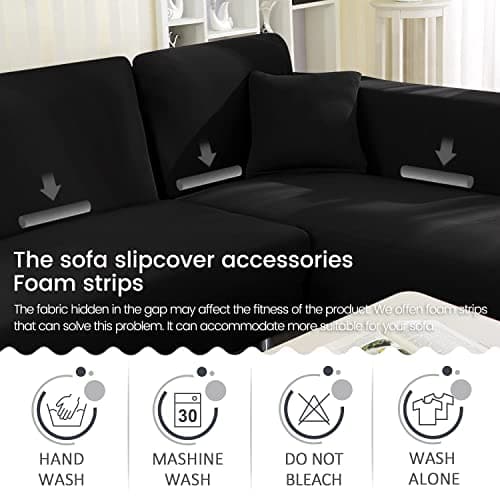 Black 2 Pcs Stretch Sectional Sofa Cover with Pillow Covers for L Shape Couch