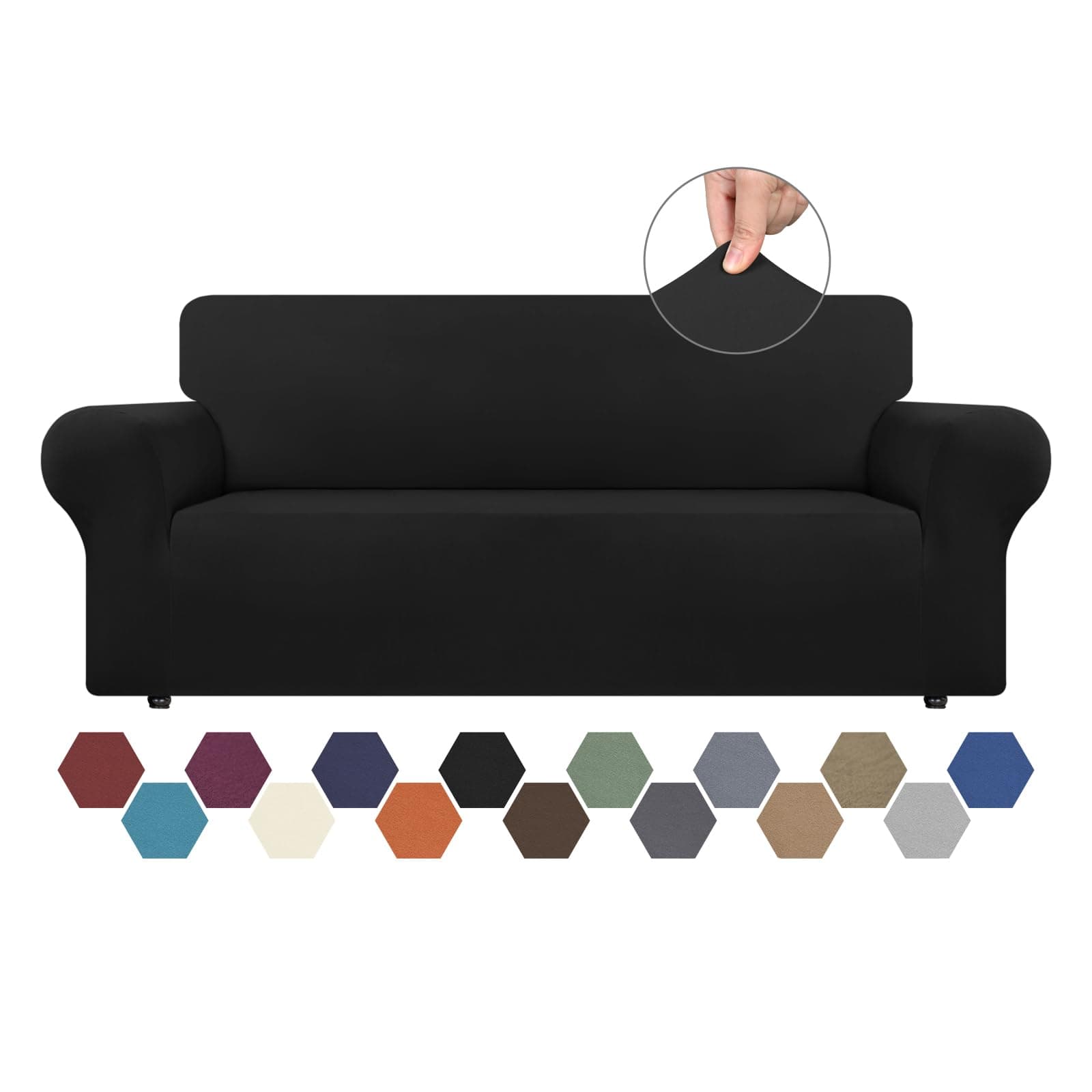 CWK Non-Slip Stretch Couch Covers for 3 Cushion Sofas (Large, Black)