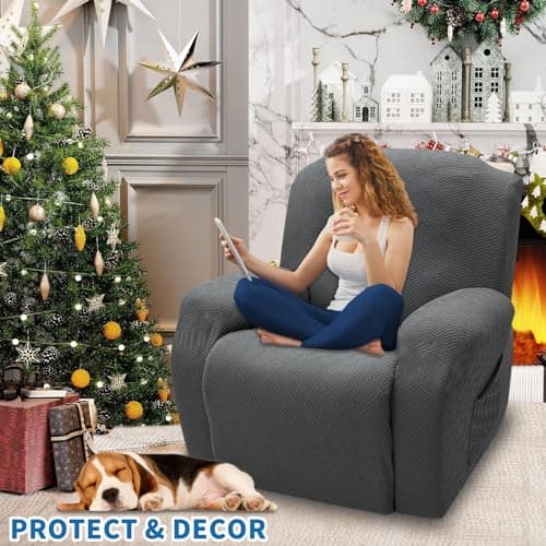 XINEAGE Dark Gray Stretch Jacquard Recliner Chair Covers (4 Pieces)