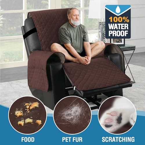 H.VERSAILTEX 100% Waterproof Power Lift Recliner Chair Cover, Brown