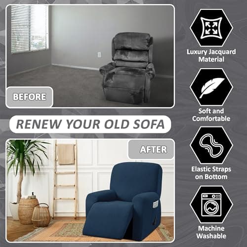 ULTICOR 1 Seat Recliner Cover, Jacquared Stretch, Soft & Machine Washable (Navy)