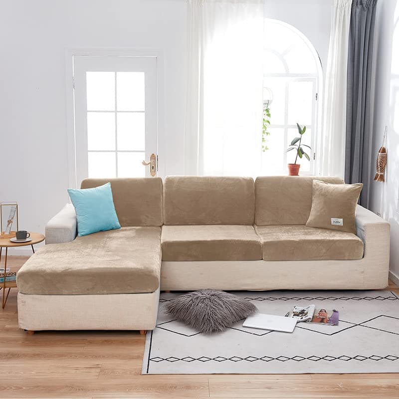 Wear-Resistant Stretch Velvet L-Shaped Sofa Cover for Left/Right Sectionals (Camel, Single Seat)