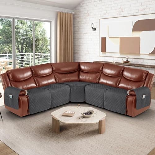 Ruaozz Extra Large Waterproof Recliner Sectional Couch Cover for L Shape 5 Seat Reclining Sofa (Charcoal Grey, OEKO-TEX STANDARD 100)
| Ruaozz L Shape 5 Seat Recliner Sectional Couch Cover with Pockets (Extra Large, Charcoal Grey, OEKO-TEX STANDARD