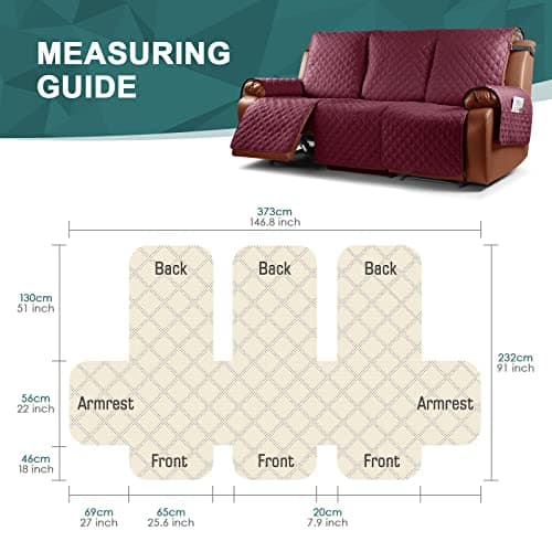 Ruaozz Waterproof Recliner Sofa Cover with Elastic Straps and Pocket for Kids, Dogs, Pets (Wine, 3 Seater)