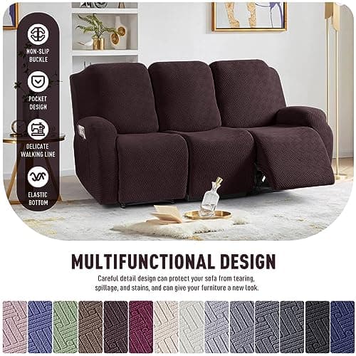 KinCam Chocolate Stripe Jacquard Recliner Couch Cover