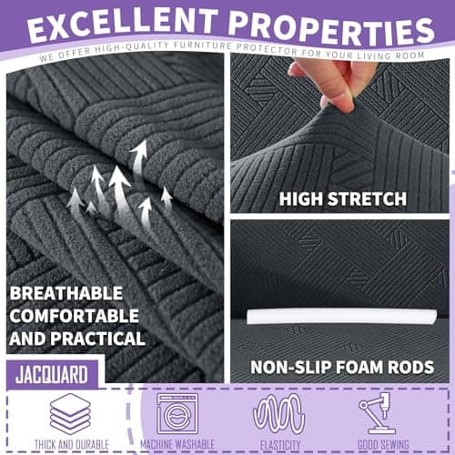 Super Stretch Dark Grey Sofa Covers for 3 Cushion Couch (71"-91")