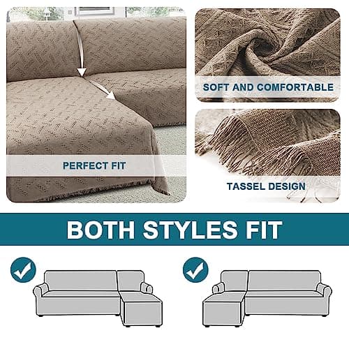 Turquoize Geometrical Woven Sectional Couch Cover (Chaise/3 Seats, Sand)