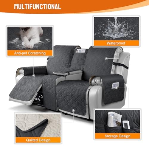 VANSOFY Black Loveseat Recliner Console Slipcover, 100% WaterproofPET-Dog Proof