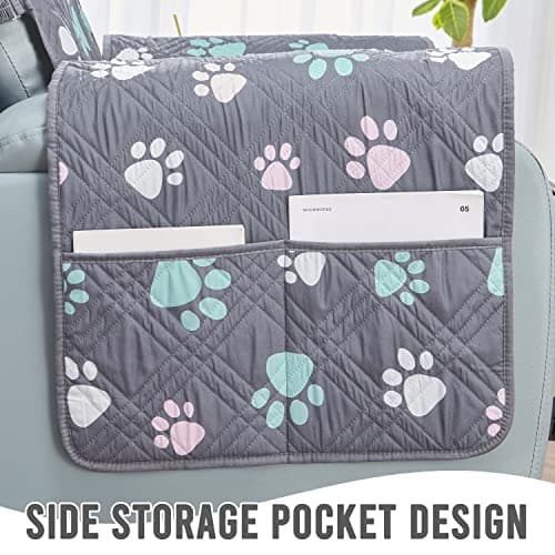 BOCTOPUG Reversible 23 Inch Grey+Colorful Paw Water Resistant Recliner Sofa Slipcover