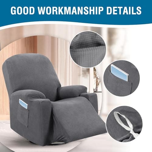H.VERSAILTEX Grey Soft Thick Jacquard Stretch Recliner Cover with Side Pocket