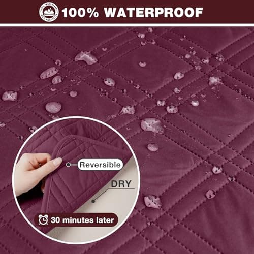 TAOCOCO Waterproof L-Shaped Sectional Sofa Covers, Large Gray, Reversible, Pet & Kids Protection — Wine