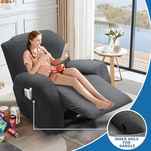 XINEAGE Dark Gray Stretch Jacquard Recliner Chair Covers (4 Pieces)