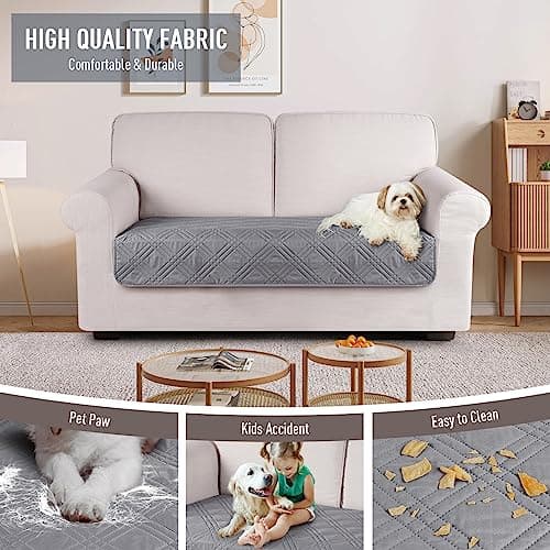 TAOCOCO 100% Waterproof Reversible Sofa Cover for Loveseat and U-Shaped Couches Light Gray