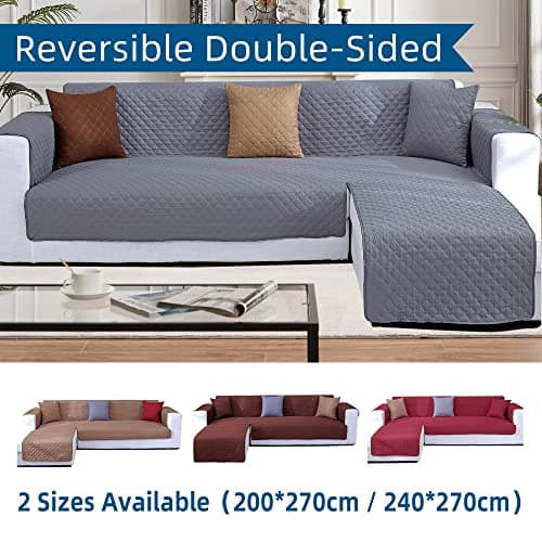 Medium Grey L Shape Chaise Couch Cover for Sectional Sofas