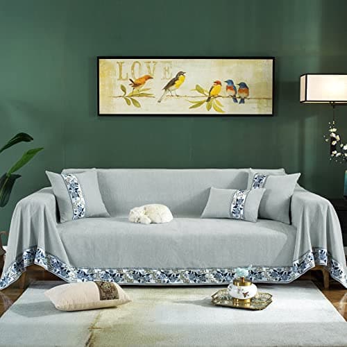 DREAMINGO Thickened Chenille Couch Cover, X-Large Brown, Multi-Use Dog and Cat Protector — A3# Bluish Grey