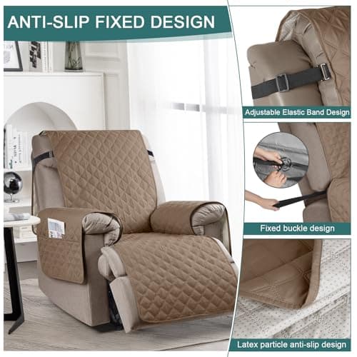 Ruaozz 100% Waterproof Recliner Chair Cover with Elastic Straps for Kids, Dogs, Pets