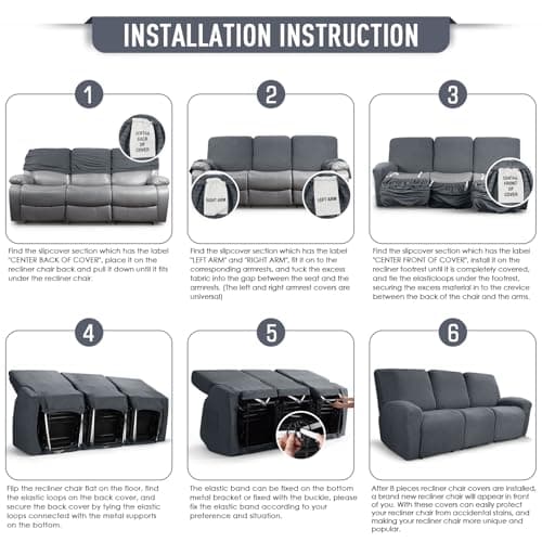 TAOCOCO Stretch Recliner Sofa Covers, 8-Pieces Grey Protector