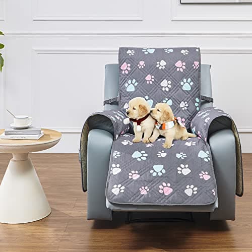 BOCTOPUG Reversible 23 Inch Grey+Colorful Paw Water Resistant Recliner Sofa Slipcover