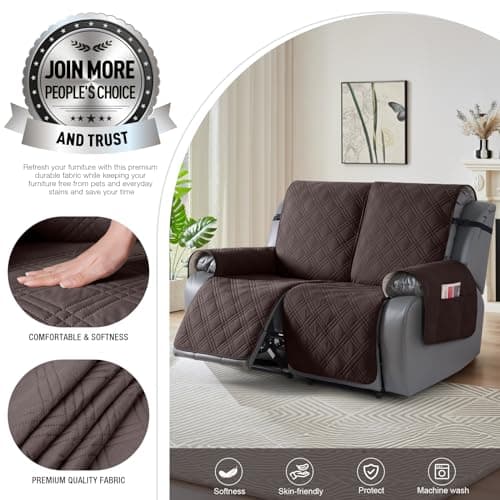 TAOCOCO 100% Waterproof Loveseat Recliner Cover, Non-Slip Chocolate Protection