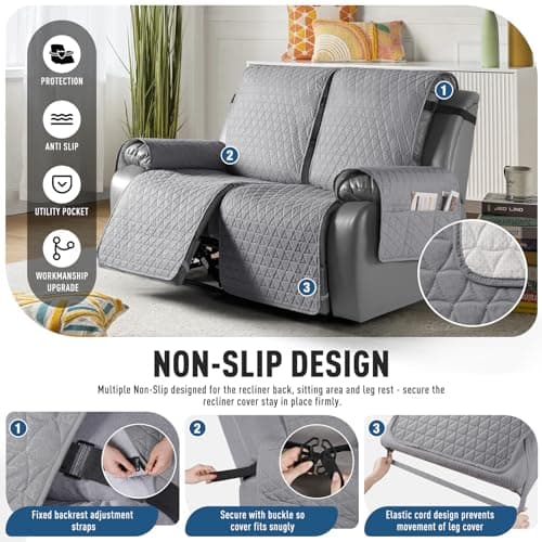 TAOCOCO Waterproof Loveseat Recliner Cover Light Gray 2-Seater