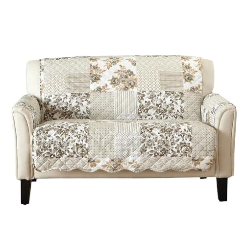 Great Bay Taupe Patchwork Scalloped Furniture Protector for Loveseat