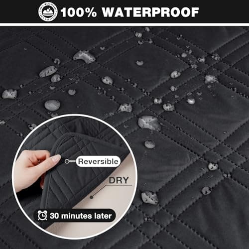 TAOCOCO Waterproof L-Shaped Sectional Sofa Covers, Large Gray, Reversible, Pet & Kids Protection — Black