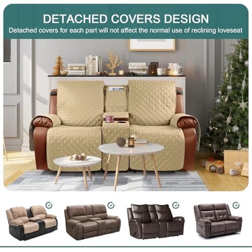 Ruaozz Waterproof Recliner Loveseat Cover with Console for Pets and Kids