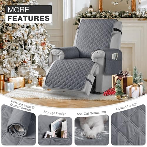 TAOCOCO Elastic Straps Washable Recliner Chair Cover, 23" Small Dark Grey