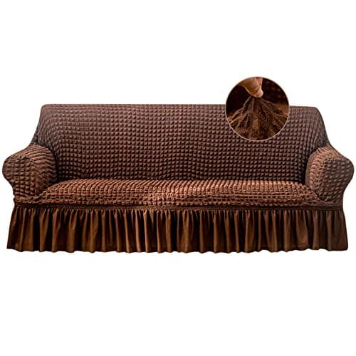 Jeloris Stretch Loveseat Slipcover, Durable Kids & Pet-Friendly Sofa Cover (Medium, Khaki) — Brown