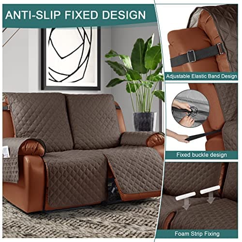 Waterproof Recliner Sofa Cover for 2 Seater Reclining Couches, Brown