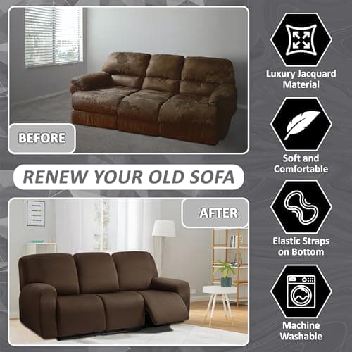 ULTICOR Squared Jacquard 3 Seater Recliner Sofa Covers (Chocolate)