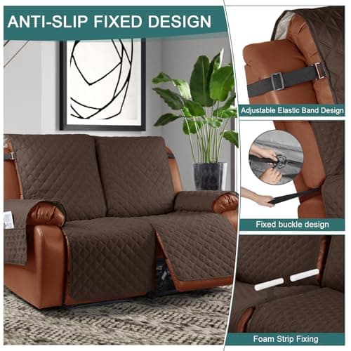 Ruaozz Waterproof Recliner Sofa Cover for Kids, Dogs, Pets (2 Seater, Dark Brown)