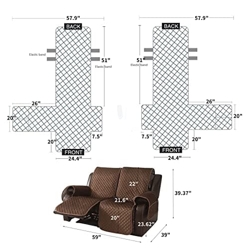 LUFEIJIASHI Brown Velvet Non-Slip 2-Seater Recliner Sofa Covers, Waterproof & Washable