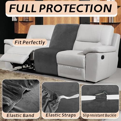 Dark Gray Stretchable Velvet Sectional Couch Cover Set (2-Piece, 1 Seat)