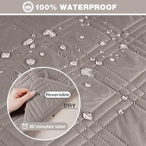 TAOCOCO Waterproof L-Shaped Sectional Sofa Covers, Large Gray, Reversible, Pet & Kids Protection — Light Brown