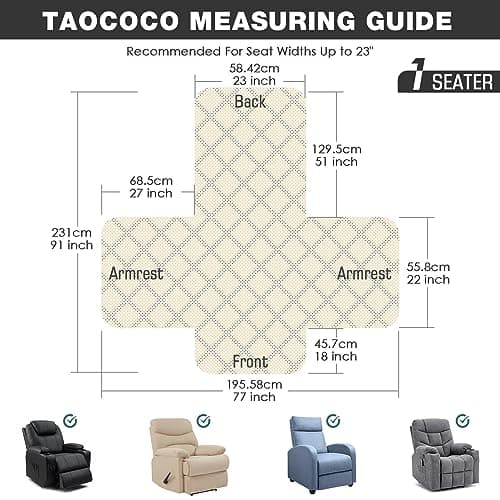 TAOCOCO Elastic Straps Washable Recliner Chair Cover, 23" Small Dark Grey