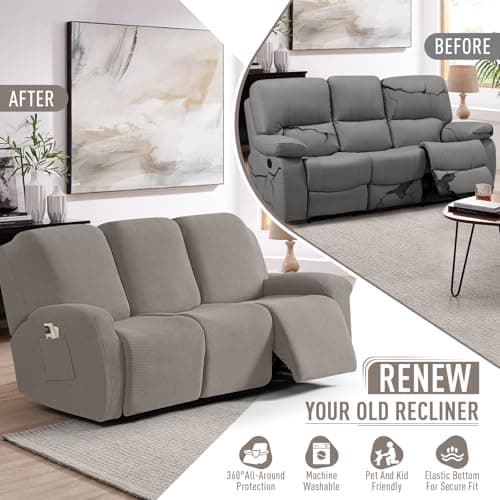 TAOCOCO Stretchable 8-Piece Recliner Sofa Covers Pale Brown
