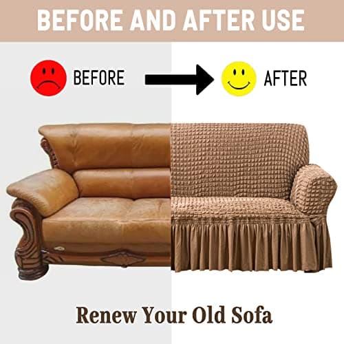 Jeloris Stretch Loveseat Slipcover, Durable Kids & Pet-Friendly Sofa Cover (Medium, Khaki)