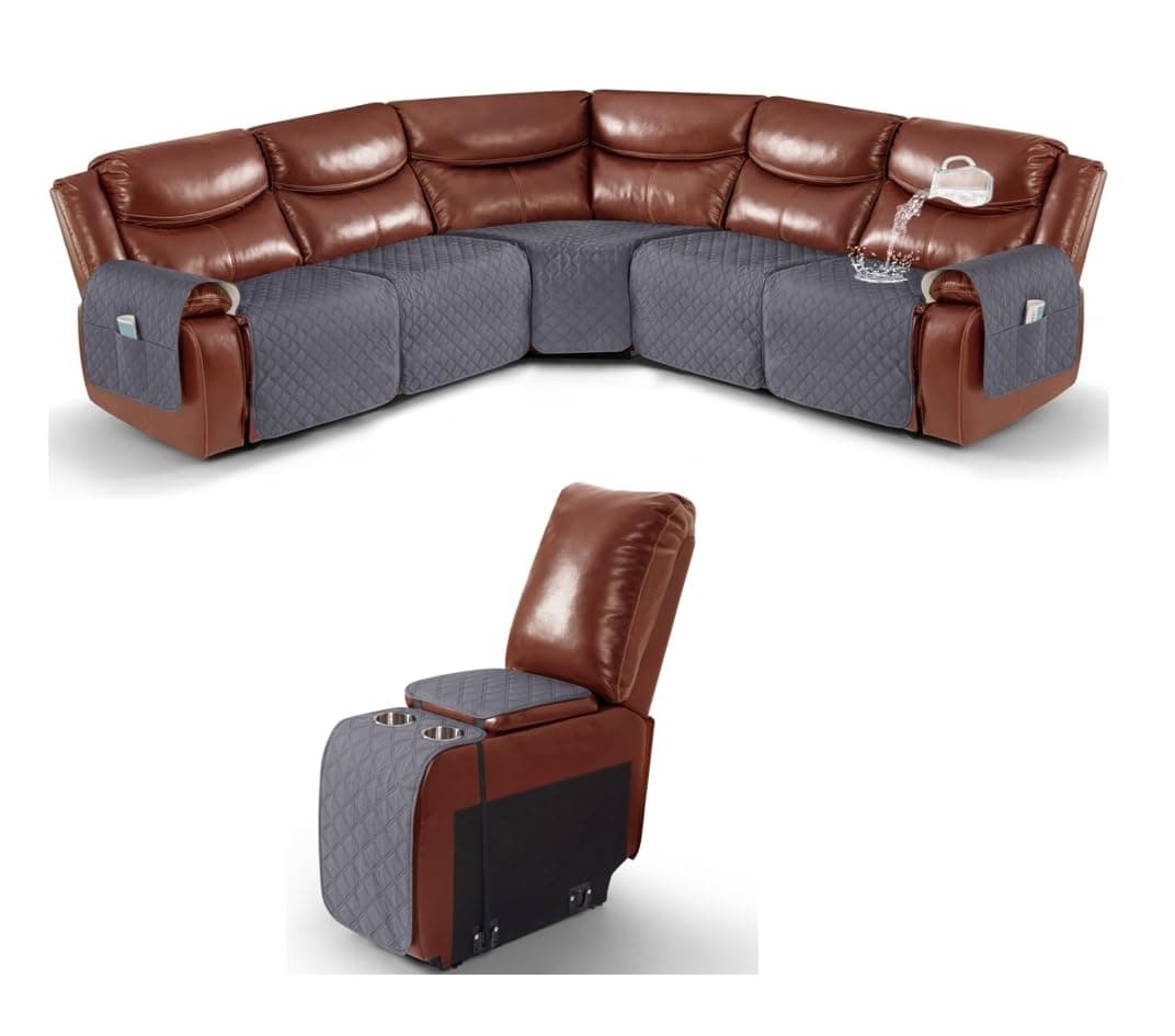 Ruaozz Dark Grey Recliner Sectional Couch & Console Cover