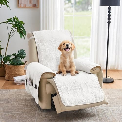 Water-Repellent White Recliner Slipcover, Stay-In-Place Pet-Friendly Washable Cover (22")