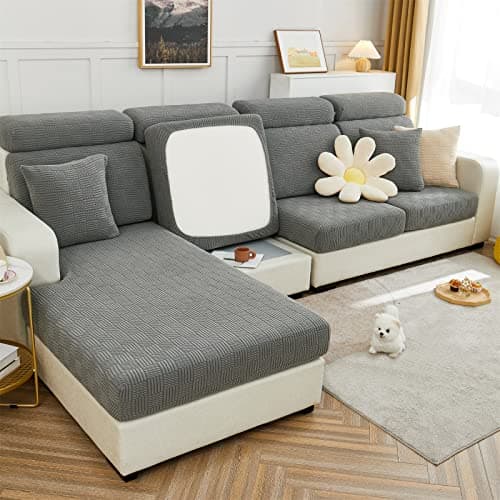 Dark Grey Stretch Slipcover for L Shape Sectional Sofa (Back Cover) — A-grey