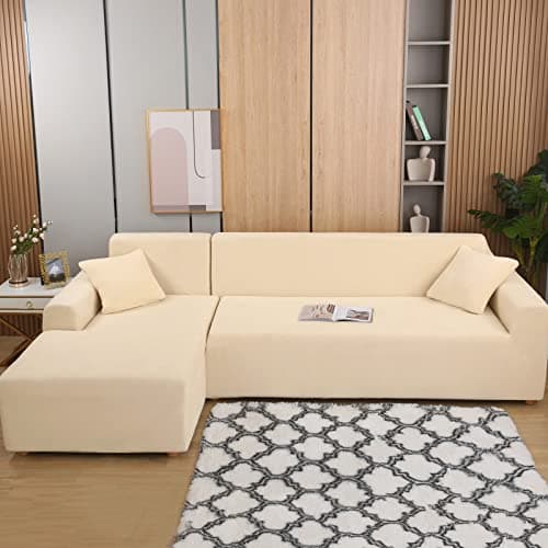Dark Grey Velvet Stretch Couch Covers for 3+3 Seater L-Shaped Sectionals (Anti-Slip) — White