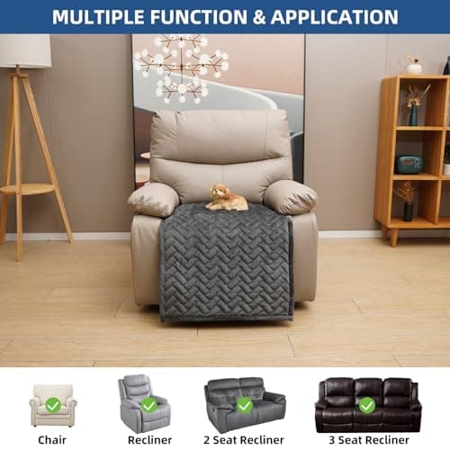 Dark Gray Eismodra Recliner Chair Cover, Washable & Stays in Place