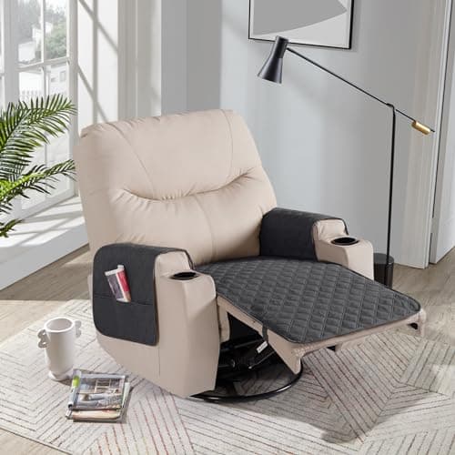 Ruaozz Waterproof Recliner Chair Covers with Arms, Washable and Non Slip, Dark Grey — Black Grey