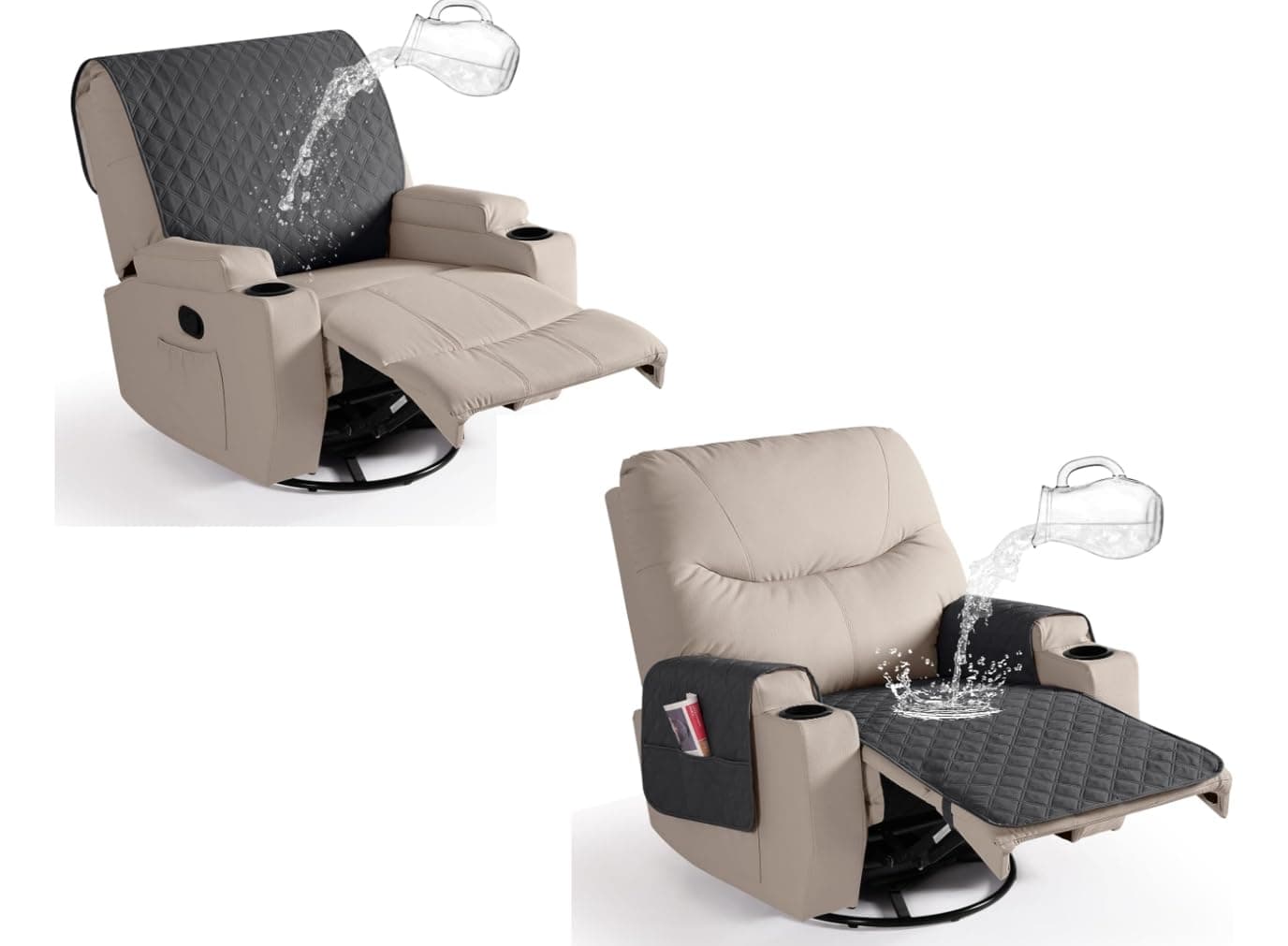 Upgraded Waterproof Recliner Chair Covers, Charcoal Grey