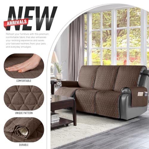 TAOCOCO 100% Waterproof Recliner Sofa Cover, Non-Slip Brown 3 Seater